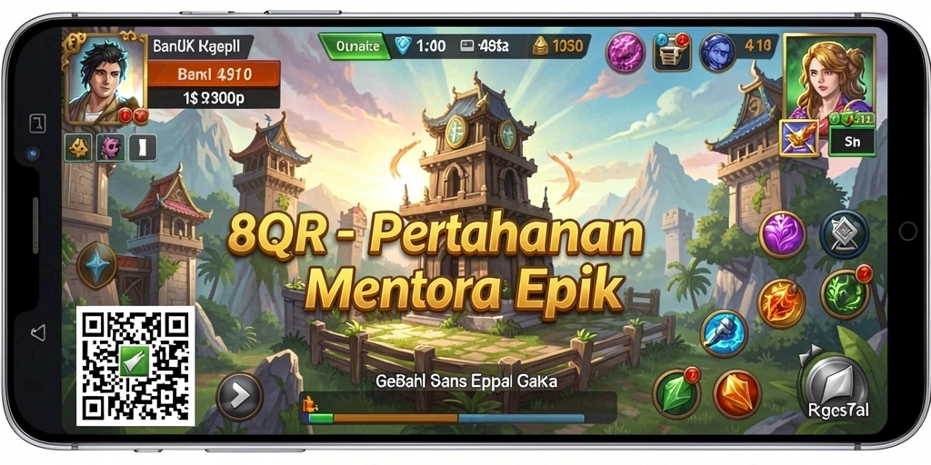 Tampilan gameplay menarik dari 8QR dalam pertahanan menara.