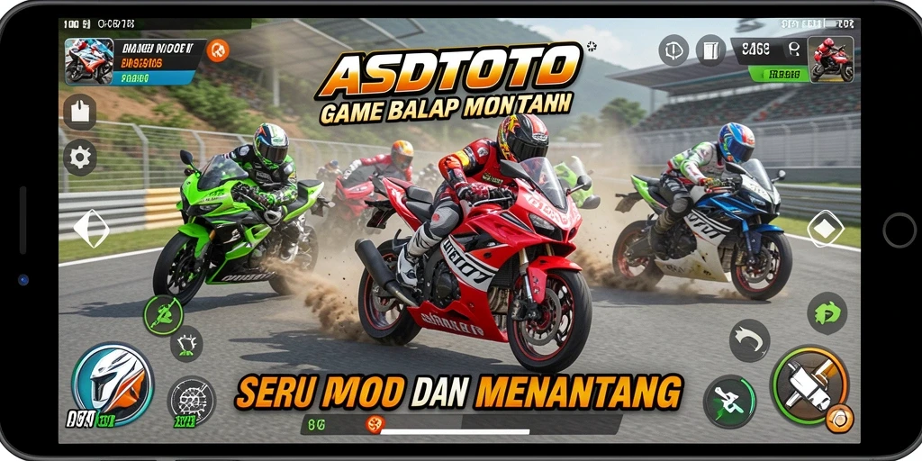 Tampilan gameplay ASDTOTO dengan balapan motor yang seru dan mendebarkan.