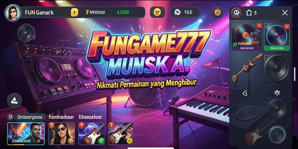 Tampilan gameplay FUNGAME777 dengan aksi musik yang seru.