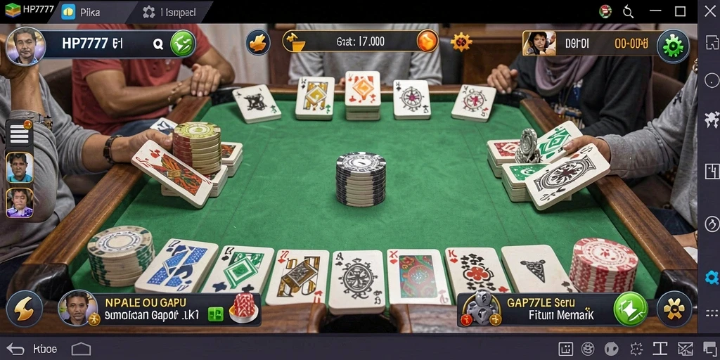 Gameplay seru Gaple di HP777 dengan fitur berinteraksi.