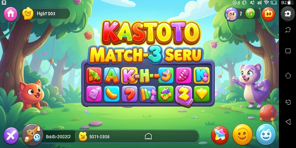 Screenshot KASTOTO memperlihatkan gameplay seru dengan tantangan Match-3.