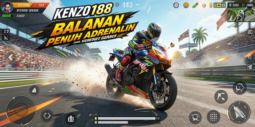 Gameplay KENZO188 menampilkan aksi balapan motor yang seru dan mendebarkan.