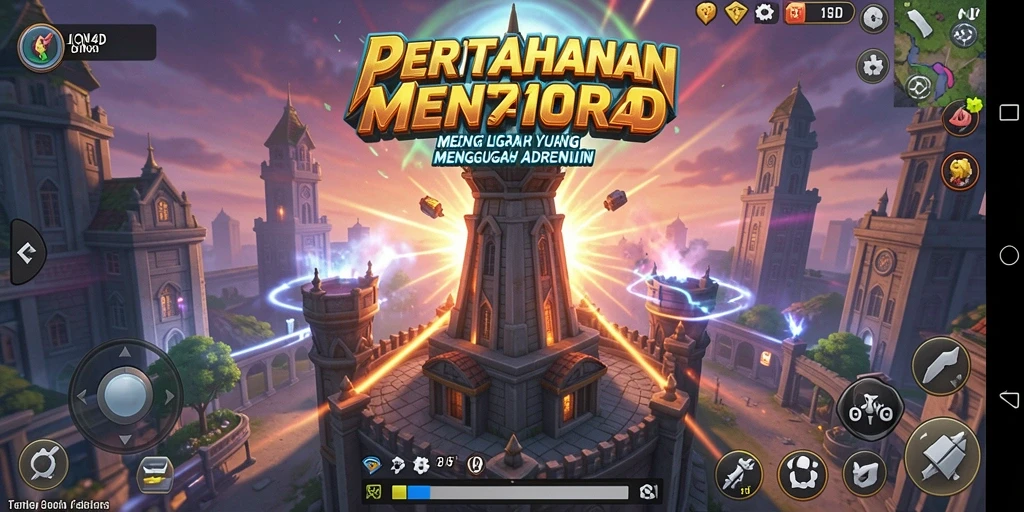 Screenshot gameplay LION4D menampilkan aksi menara melawan gelombang musuh.