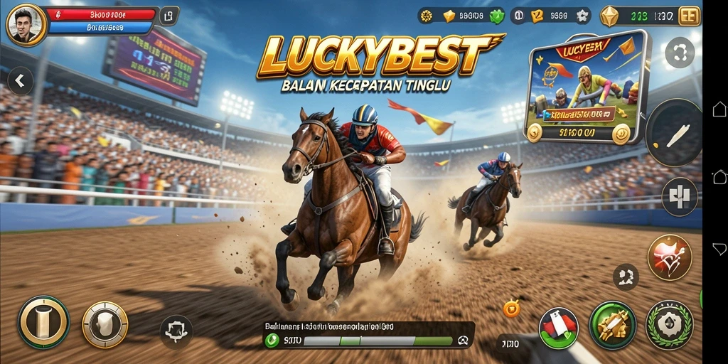 Tampilan gameplay LUCKYBEST yang mendebarkan di trek balapan.