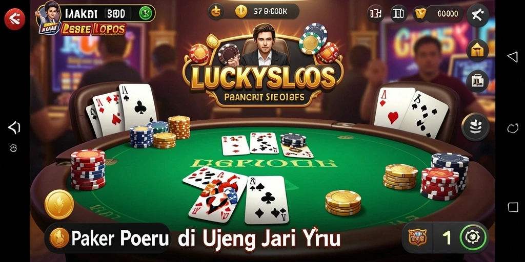 Screenshot gameplay LUCKYSLOTS yang menampilkan suasana permainan poker.