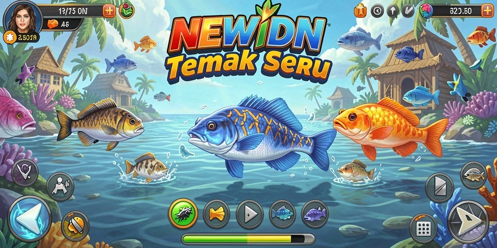 Screenshot gameplay <strong>NEWIDN</strong> menampilkan aksi menembak ikan yang seru dan penuh warna.