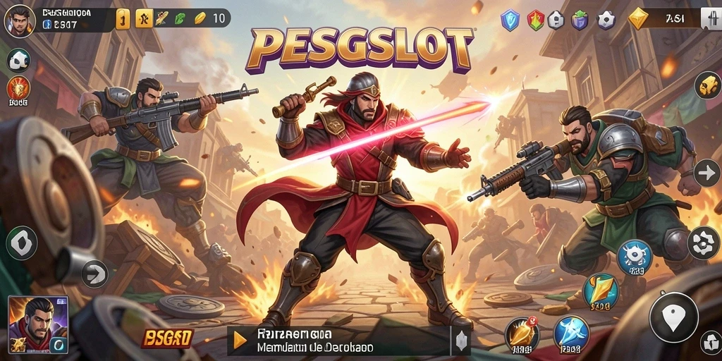 Screenshot gameplay PESGSLOT menampilkan aksi pertempuran yang seru.