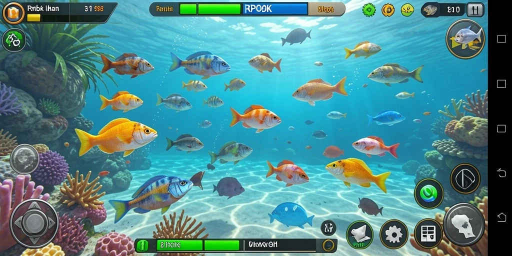 Tampilan gameplay RPOK yang menarik saat menangkap ikan.