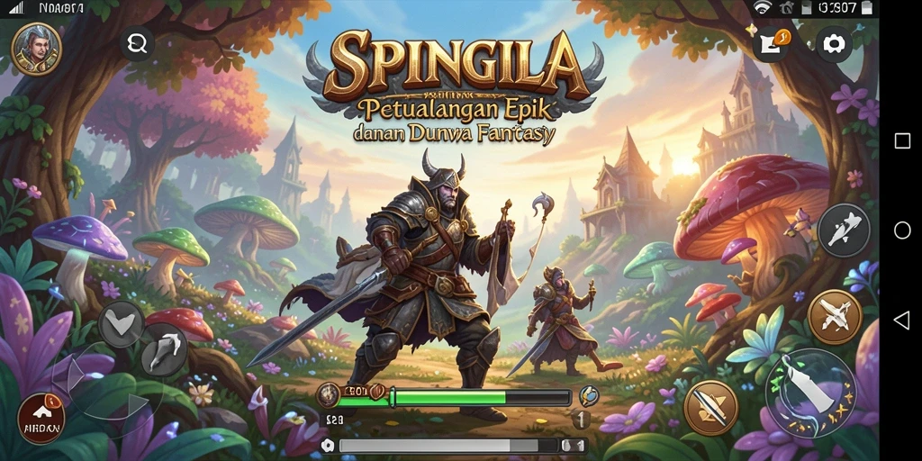 Screenshot utama SPINGILA menampilkan aksi seru dalam pertempuran RPG.