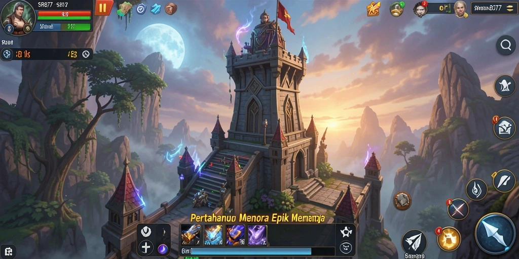 Screenshot utama SR877 menampilkan gameplay strategis Tower Defense yang mendebarkan.