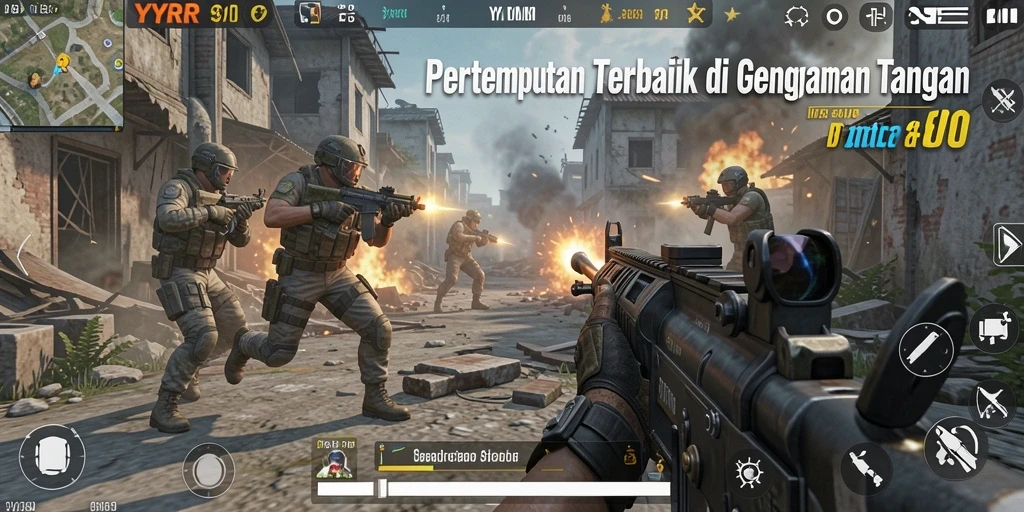 Screenshot gameplay YYRR yang menampilkan aksi tembak-menembak yang seru.